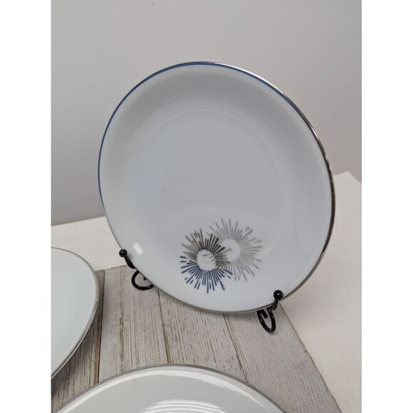 Vintage Kutani Set 4 Salad Plates 7 1/2" White Silver Gray Bursts Japan - Picture 2 of 8